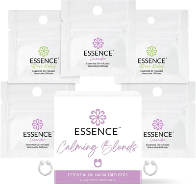 Essence Nasal Diffuser Calming Bundle – Aromatherapy Essential Oil Silicone Nose Rings for Stress & Sleep Support –