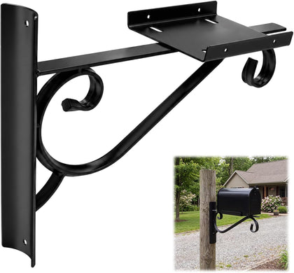 Single Mailbox Bracket for 3" Round Post, Decorative Cast Aluminum Mailbox Mounting Bracket, Large (S) Scroll