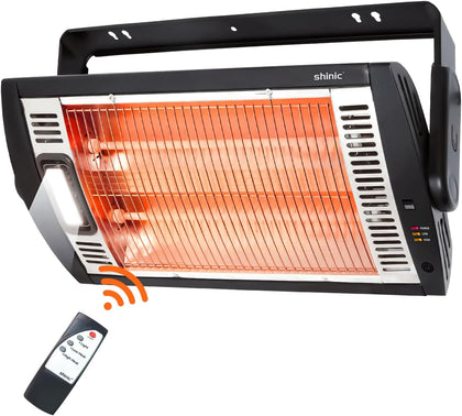 Electric Garage Heaters with Remote Control, 1500W/750W Ceiling Mounted Radiant Quartz Heater with Work Light, 90°