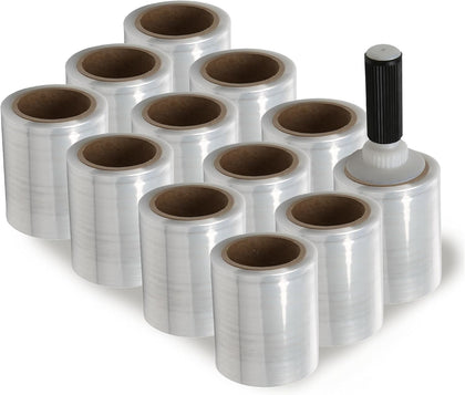 5" x 1,000 ft Clear Hand Stretch Wrap with Reusable Handle Included - 12 Rolls | Standard-Duty Film for Pallet