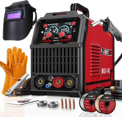 BESTMIG 145A 4-in-1 Multi-Process Welder, 110V/220V MIG/TIG/MMA/Stick Welding Machine, Gas & Gasless Flux Core Welder