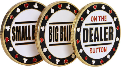 GSE Set of 3 Metal Casino Buttons - Small Blind, Big Blind, Dealer Button | Professional Texas Hold‘em Poker Button
