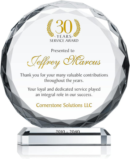 Personalized Crystal Sunflower Employee Recognition Plaque – Custom Award for Years of Service, Engraved with Name