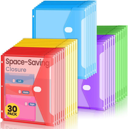 30 Pcs Binder Folders Organizer with Staggered Closure, Letter Size | Heavy Weight Binder Pockets for 3 Ring Binders