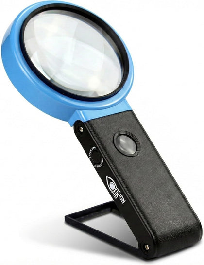 VisionAid 30X 10X Hands-Free Magnifying Glass with Stand, LED Lights, Loupe Handheld Illuminated Magnifier for Low