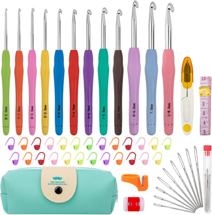 Crochet Hooks 12 Sizes Crochet Hook Set, 51 Pack Yarn Crochet Kit for Beginners, Knitting Needles with Ergonomic