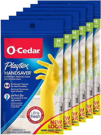 Playtex HandSaver Reuseable Rubber Cleaning Gloves (Medium, 6 Pairs), Everyday Protection Reusable Household Gloves,6