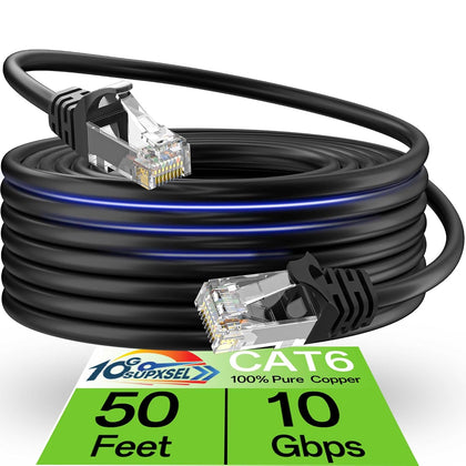 Cat 6 Ethernet Cable 50FT Outdoor&Indoor, Cat6 Ethernet Patch Cable 10Gbps, High-Speed UTP Cat6 Network Cable Pure