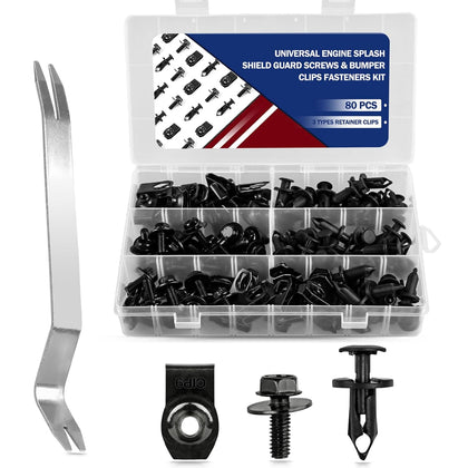 80PCS Universal Engine Splash Shield Guard Screws & Bumper Clips Fasteners Kit - Car Under Cover Fender Liner
