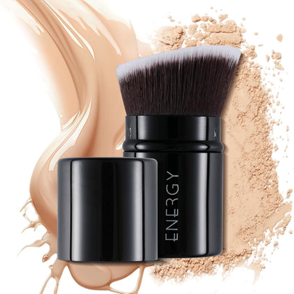 Kabuki Foundation Brush Mini - Makeup Brush Retractable Travel for Liquid Loose Powder & Blush Buffing, Bronzer &