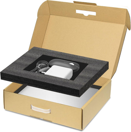 Laptop Shipping Box with Handle, Corrugated Mailer for 17 Inch Notebook Transport, Protective Foam Inserts and