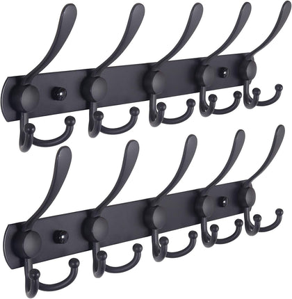 Coat Rack Wall Mounted - 5 Tri Hooks, Heavy Duty, Stainless Steel, Metal Coat Hook Rail for Coat Hat Towel Purse