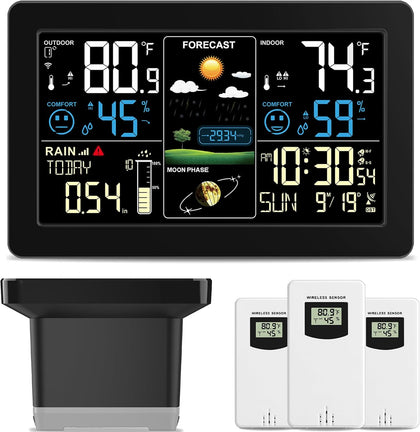 Weather Station with Rain Gauge Outdoor, Home Weather Stations Wireless Indoor Outdoor with Digital Rain Gauges