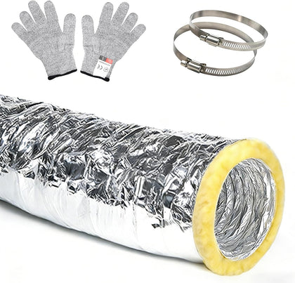 TTFLEX 6 Inch Insulated Flexible Duct Hose 25 FT Heavy-Duty HVAC Ducting | Reinforced Foil + Steel Spiral, Durable