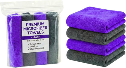 Paks - Edgeless Microfiber Towels 4-Pack - Car Detailing Wash Cloths for Cleaning - 16x16 Car Drying Towel - Lint