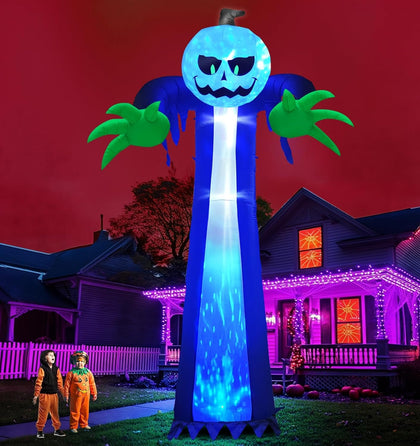 14 Ft Halloween Inflatable Pumpkin Ghost Decoration with Rotating LED Light | Waterproof Polyester, 3D Rotating