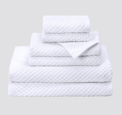 Euro Spa Waffle Weave 6 Piece Towel Set - 100% Cotton - White | 2 Oversized Luxurious Large Bath Towels, 2 Hand