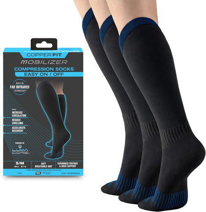 Mobilizer Compression Socks Easy On & Off Improves Circulation, Reduces Swelling for Men & Women, Work & Running