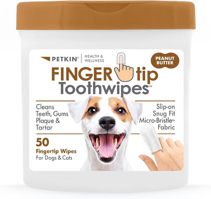 Fingertip Tooth Wipes for Dogs and Cats, 50 Finger Wipes - Slip-On, Snug Fit, Micro-Bristle Fabric - Cleans Teeth