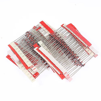 25 Values 250pcs 1W Zener Diodes Assortment Kit 3V 3.3V 3.6V 3.9V 4.3V 4.7V 5.1V 5.6V 6.2V 6.8V 7.5V 8.2V 9.1V 10V 12V 13V 15V 16V 18V 20V 22V 24V 27V 30V 33V Assorted Set