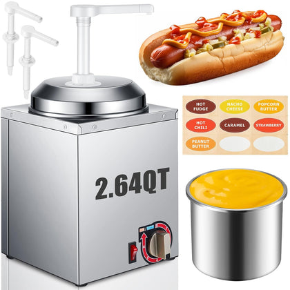 Nacho Cheese Dispenser with 2 Pumps, 2.64 Qt Stainless Steel Warmer