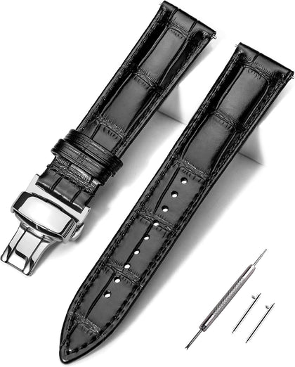 Alligator Grain Leather Watch Band, Quick Release Watch Strap 18-24mm | Upgraded dual-spring butterfly clasp