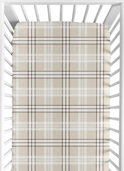 Fitted Baby Crib Sheets (Tan Gingham Plaid) for Boys or Girls, Infant Nursery, Toddler Room - Standard Size (Taupe