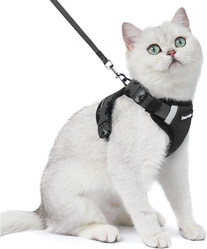 Cat Harness and Leash Set with Neck Release Buckle, Black