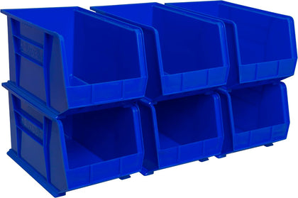 30260 AkroBins Plastic Storage Bins, 18"x11"x10", Blue, 6-Pack | Space-Saving Stackable Bins for Garage, Pantry