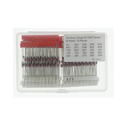1N47 1W Zener Diode Kit 25 Values 250 Pcs 3V-33V DO-41