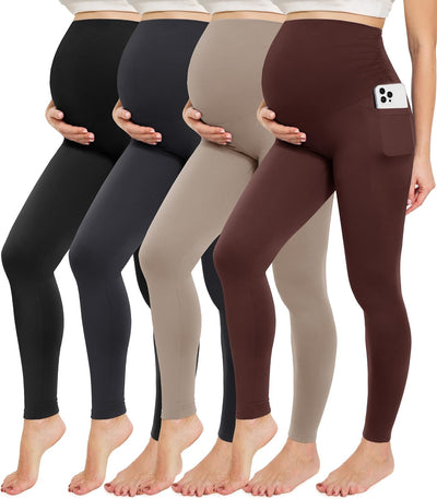 Creamlush 4 Pack Comfy Maternity Leggings with Pockets Over Belly