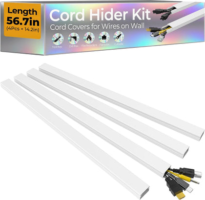 56.7in TV Cord Hider Wall, Cord Covers for 2-4 Wires on Wall, Self-Adhesive TV Cable Hider Wall, Paintable Wire Hider