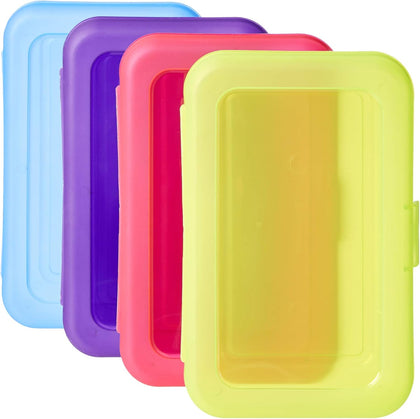 4-Pack Large Pencil Cases, Storage Organizer, Durable Plastic School Supply Box, Multi-Color Student Organization for