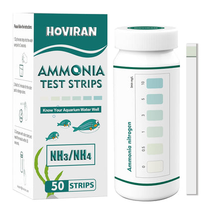 Ammonia Test Strips for Fish Tank, 50ct Ammonia Aquarium Test Strips | Accurate Water Testing for Saltwater &