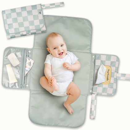 Portable Diaper Changing Pad | Waterproof, Wipeable & Compact Baby Changing Pad for Travel | Smart Wipes Pocket &