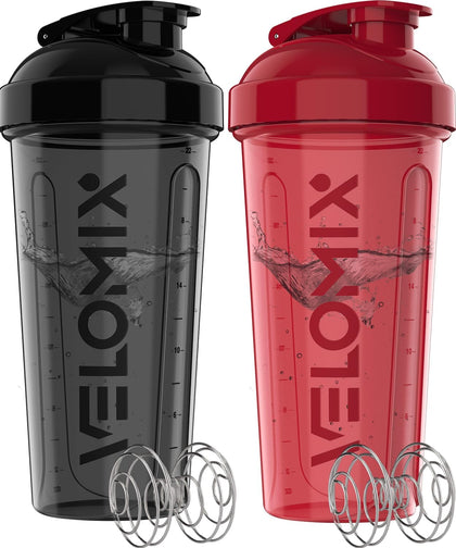 2 Pack 28oz Protein Shaker Bottle for Protein Mixes, Red/Black | 2x Wire Whisk, Leak Proof Shaker Cups for Protein