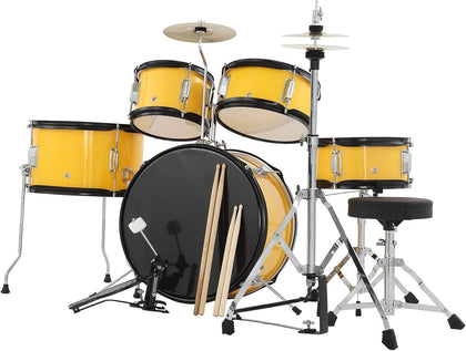 5-Piece Junior Drum Set, A Complete Kit for Kids with Bass Drum, Tom-Tom, Snare, Cymbals, Hi-Tone Drum, Sticks, Base