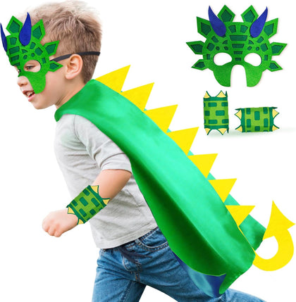 Dinosaur-Costume for Kids Dinosaur Cape Mask Cuffs as Dress-Up Toy | 4-Pcs Dragon Capes Costume Set as Birthday Party