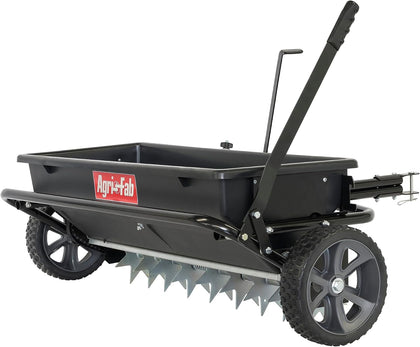 Tow Behind Spiker Seeder Drop Spreader for Seed, Fertilizer, Salt and Ice Melt, 100 lb Capacity with 32 In Working Width