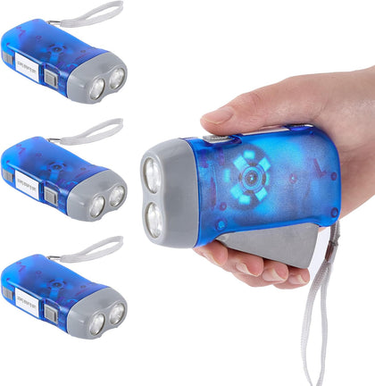 4-Pack Hand Crank Flashlights for Emergencies, Double LED | Hand-press crank generates power without batteries;