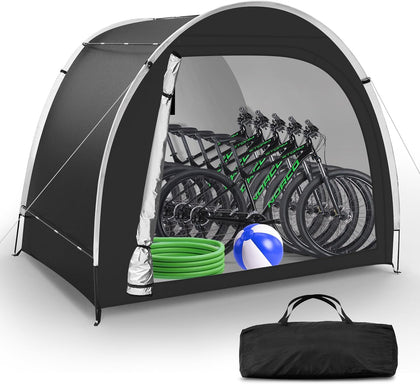 Bike Storage Tent, PU5000 Waterproof Outdoor Shed for 4 Bikes | 210D Oxford Shelter for 3 Motorcycles, Lawn Mowers &