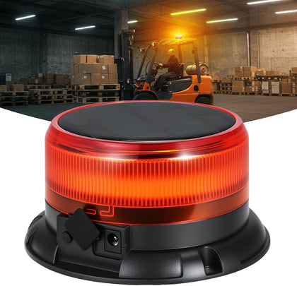Solar Strobe Beacon Light, Amber Emergency Warning Light, Magnetic | Rechargeable 360° Flashing with 9 Modes and