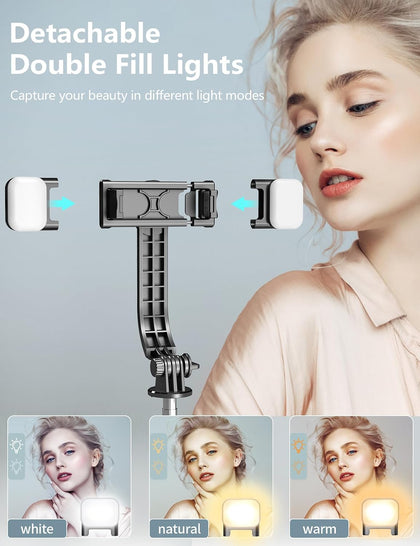 Selfie Stick Tripod with Light, 45'' Phone Tripod with Wireless Remote | Portable Travel Phone Tripod, Compatible