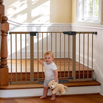 30-54" Extra Wide Baby Gate for Stairs, Dual Lock & Self-Closing Dog Gate Indoor, Easy Install Pet Gate for Doorways
