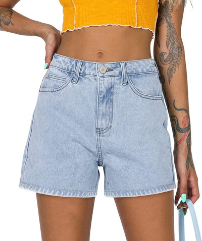Women Denim Shorts Ripped Mid Waisted Jean Shorts with Pockets
