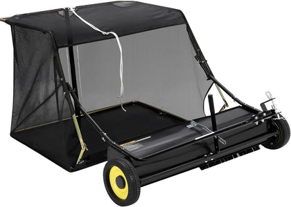 44-Inch Tow Behind Lawn Sweeper – Heavy Duty Leaf & Grass Collector – Large 18 Cu.Ft Container – Adjustable Sweeping