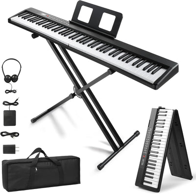 88 Key Foldable Electronic Keyboard Piano, Electric Piano with Stand | Digital Piano with Dual X Stand, 2 Bluetooth