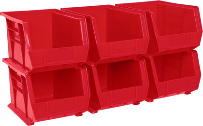 30239 AkroBins Plastic Storage Bins, 11"x8"x7", Red, 6-Pack | Space-Saving Stackable Bins for Garage, Pantry, Craft
