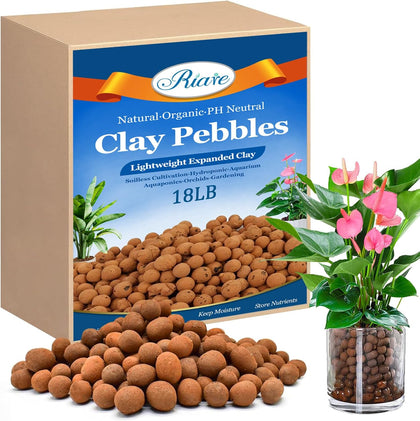 18LB Organic Leca Clay Pebbles for Plants, 4-16mm Drainage Leca Balls | Reusable, Aeration Lightweight Clay Balls