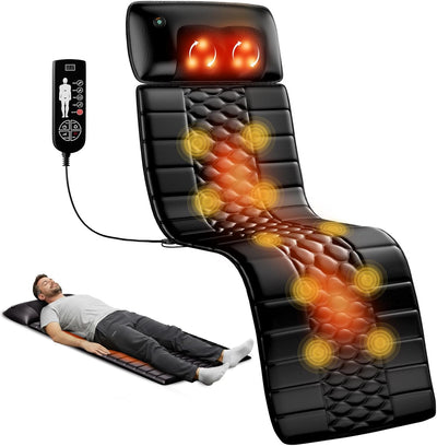 Shiatsu Full Body Massage Mat with Heat, Detachable Massager Pad, 10 Vibrating Motors, Deep Tissue Pain Relief for